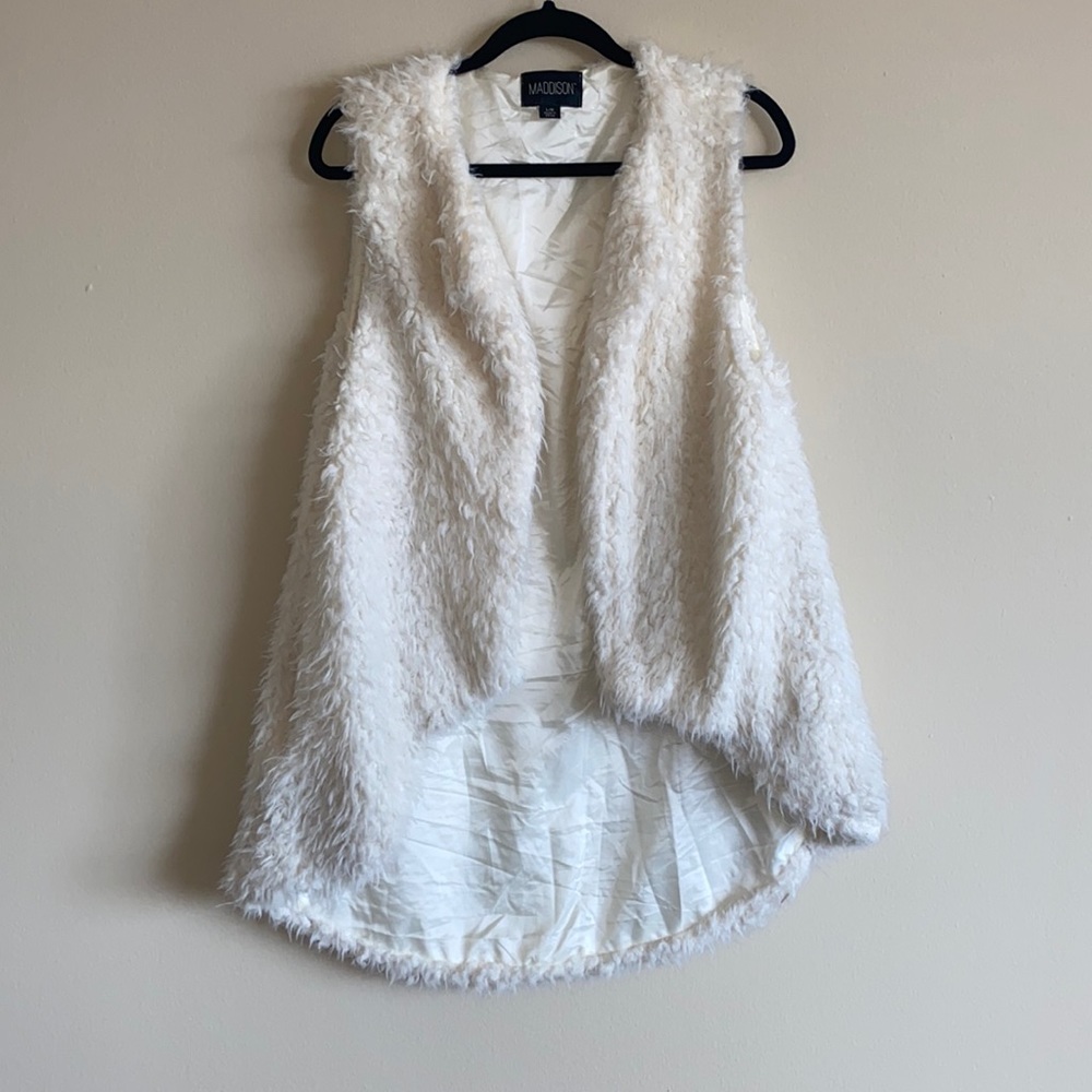 White faux fur vest